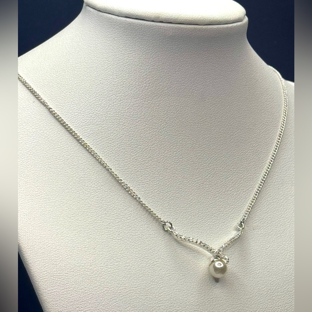 Elegant Faux Pearl Crystal Necklace Made With Swarovski Crystals Adjustable 21”